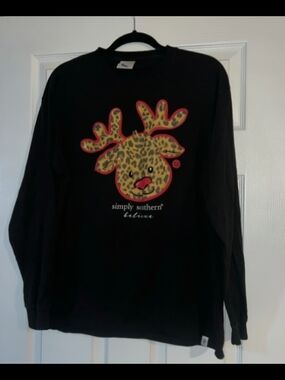 Simply Southern Black Long-Sleeve Tee with Leopard Reindeer Graphic